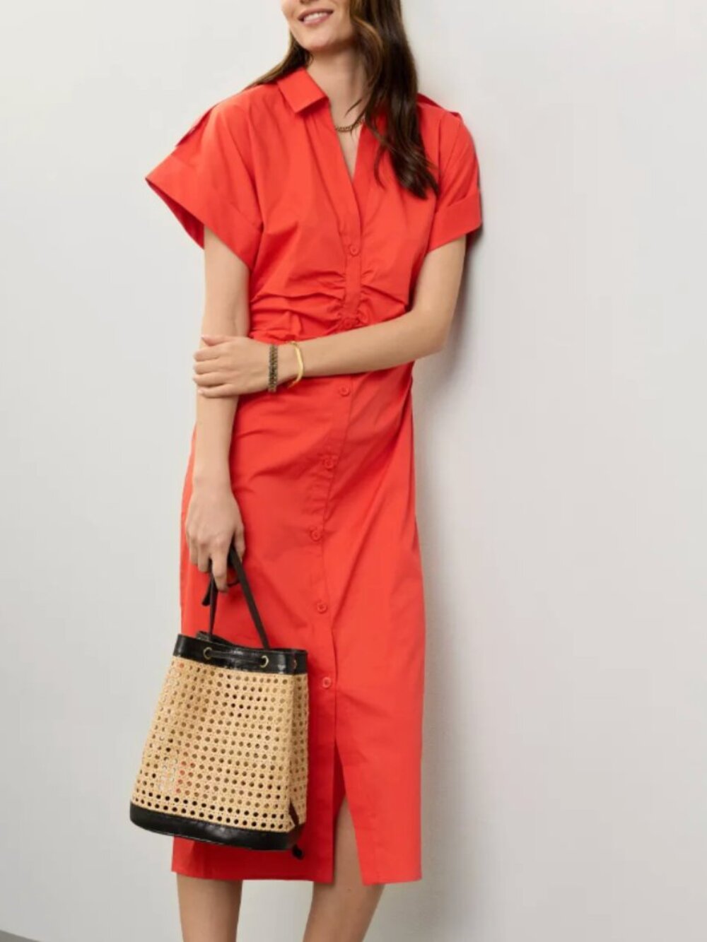Saunders x RTR Red Ruched Shirt Dress size 10